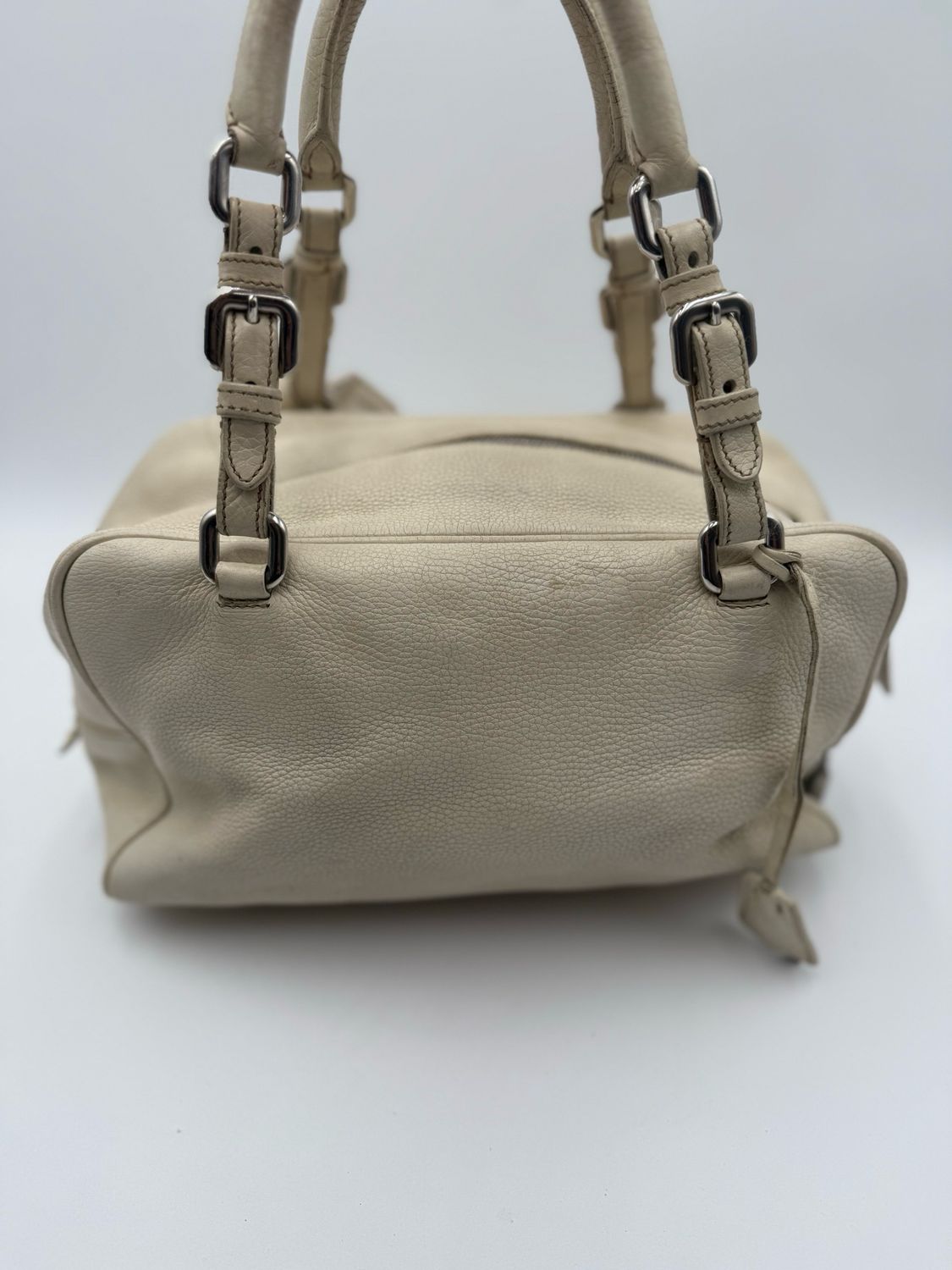 Prada Vitello Daino Bowler Print Tote Handbag