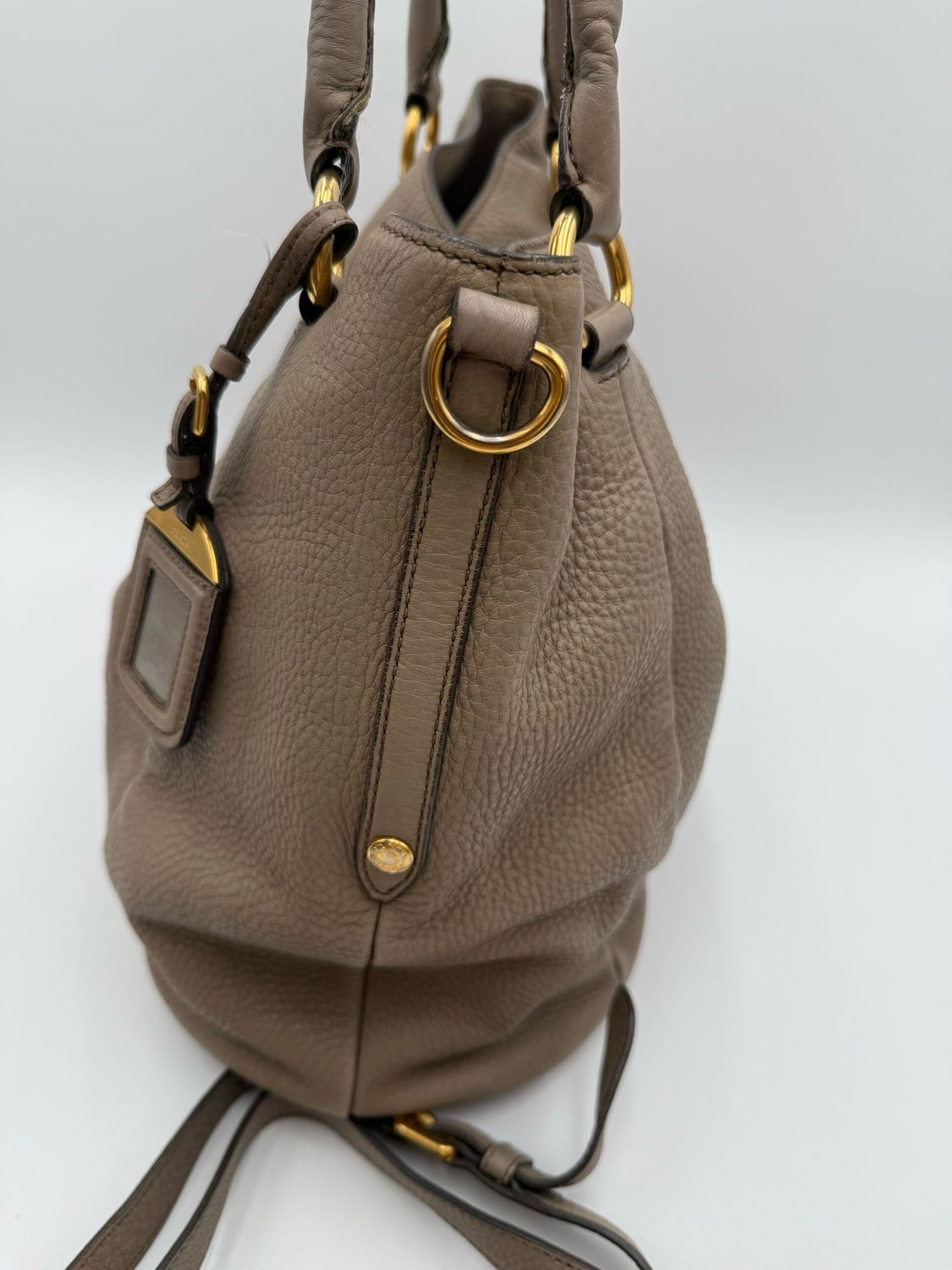 Prada Vitello Daino Convertible Shopper Tote Grey Crossbody