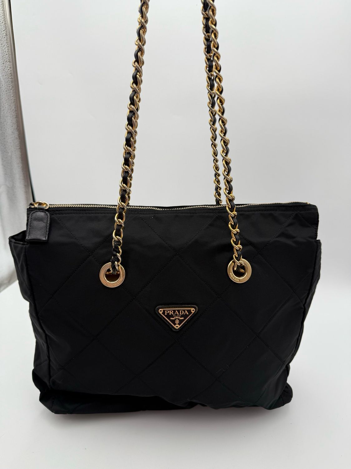 Prada Nylom Tessuto Quilted Chain Tote Shoulder