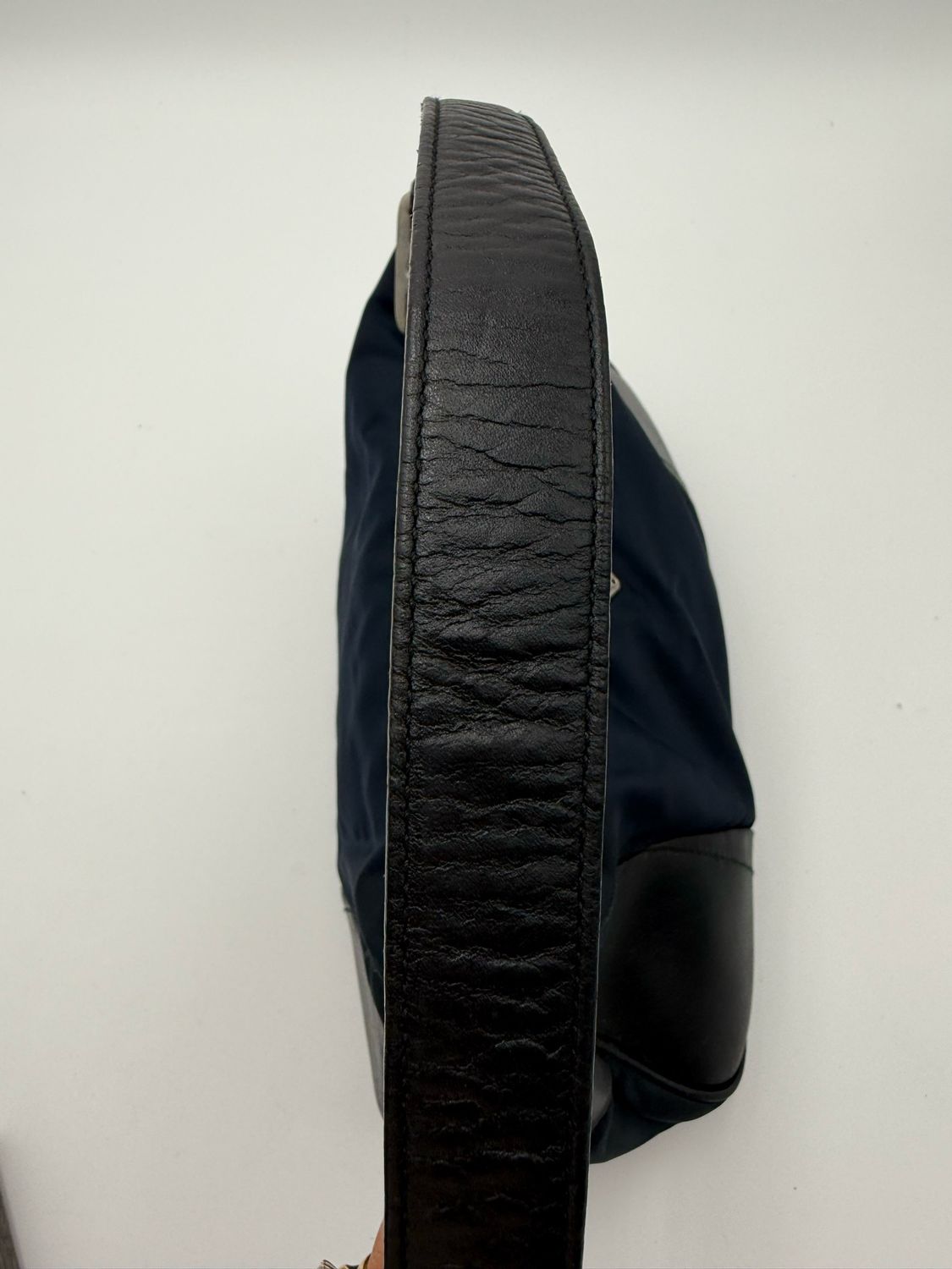 Prada Nylon Tessuto Soft Calf Pochette Shoulder Bag Navy Blue