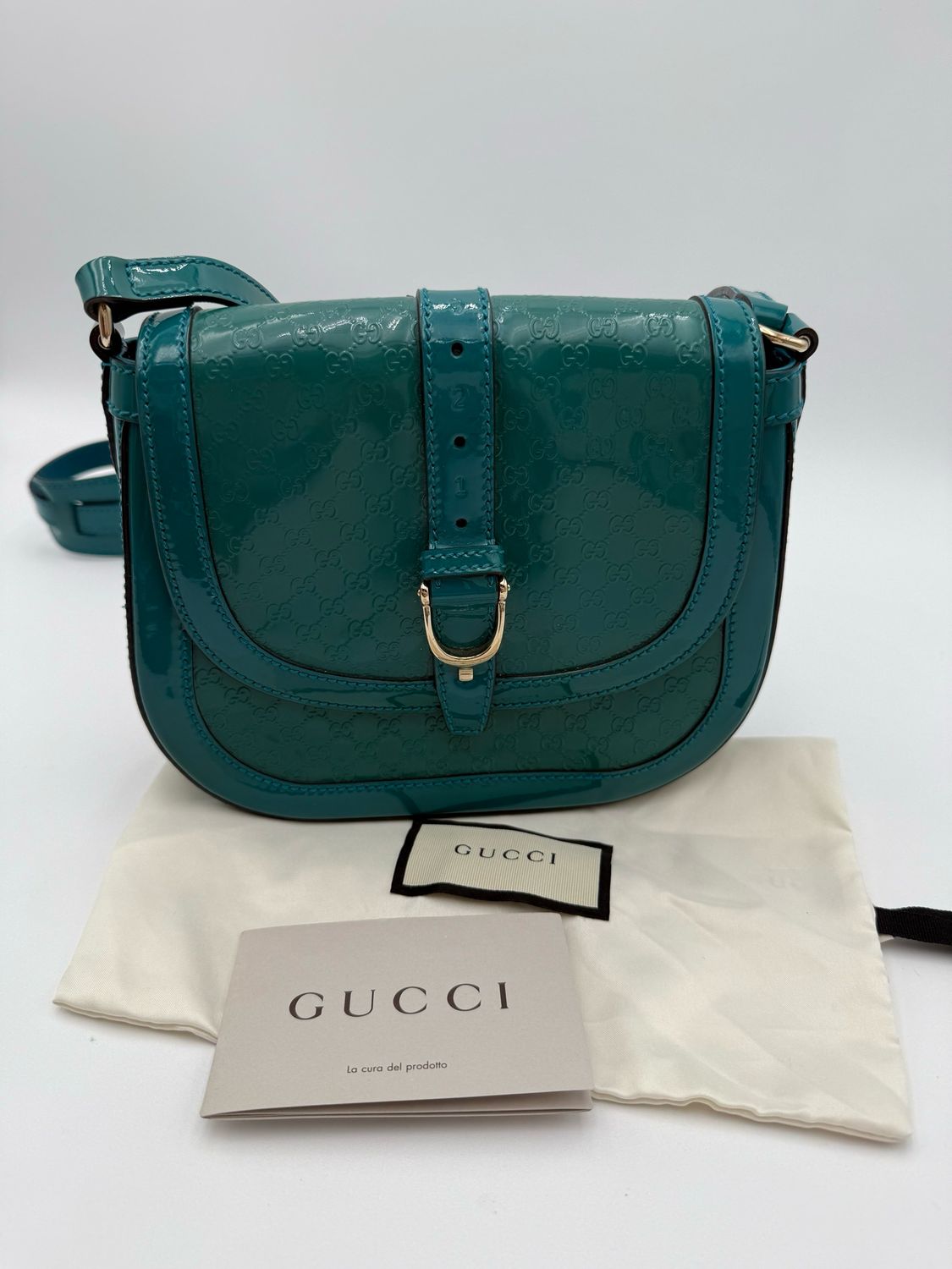 Gucci Supreme Nice Messenger Crossbody Patent Teal Small
