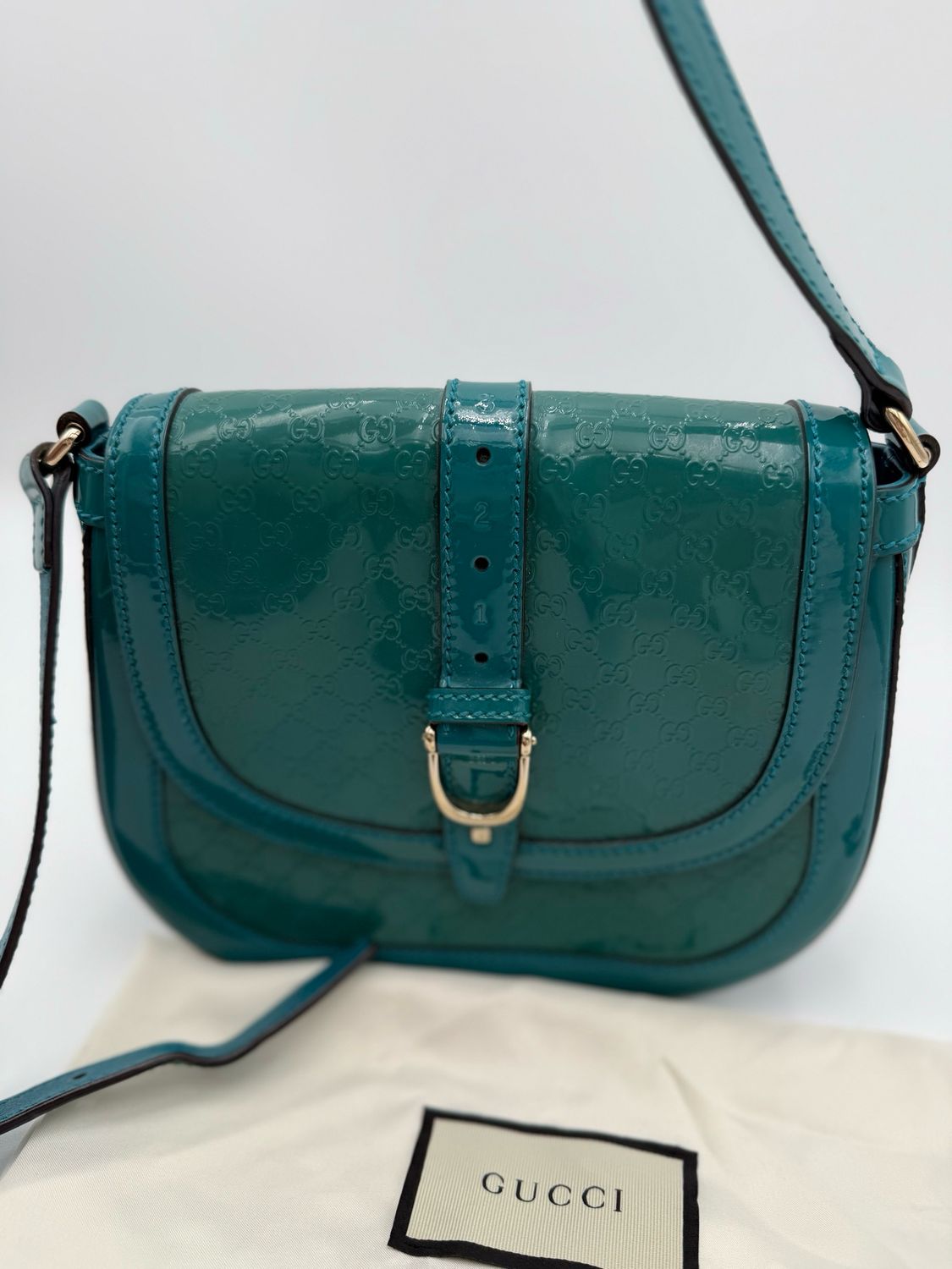Gucci Supreme Nice Messenger Crossbody Patent Teal Small