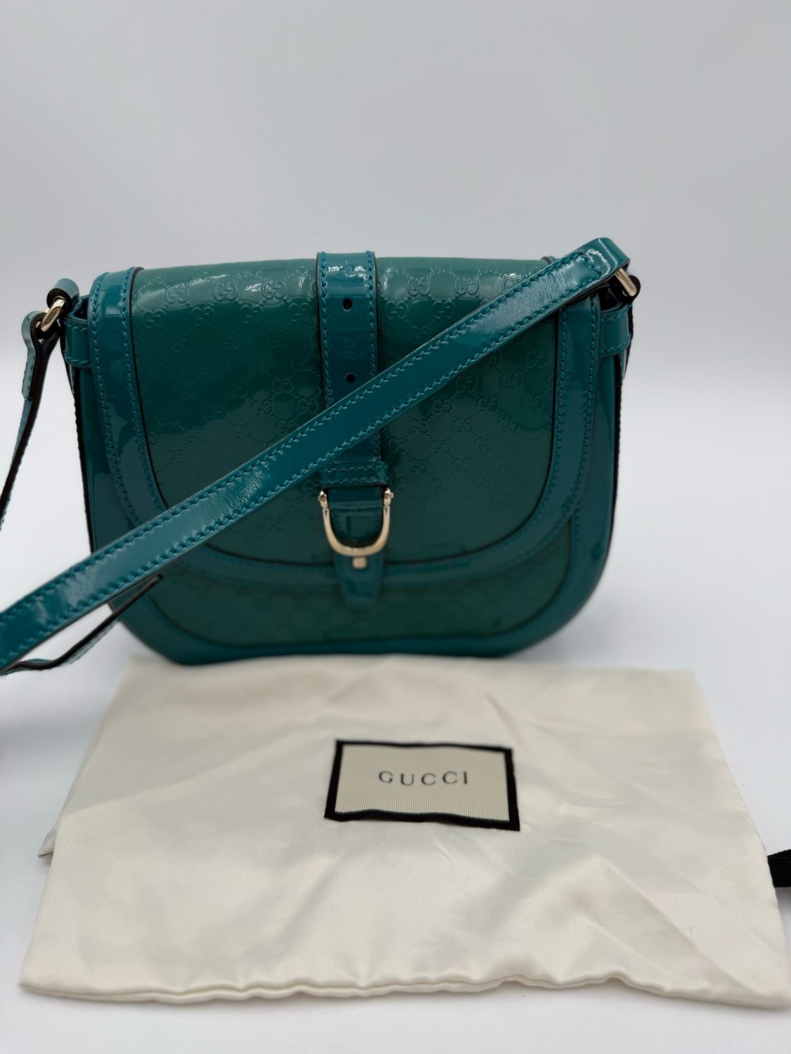 Gucci Supreme Nice Messenger Crossbody Patent Teal Small
