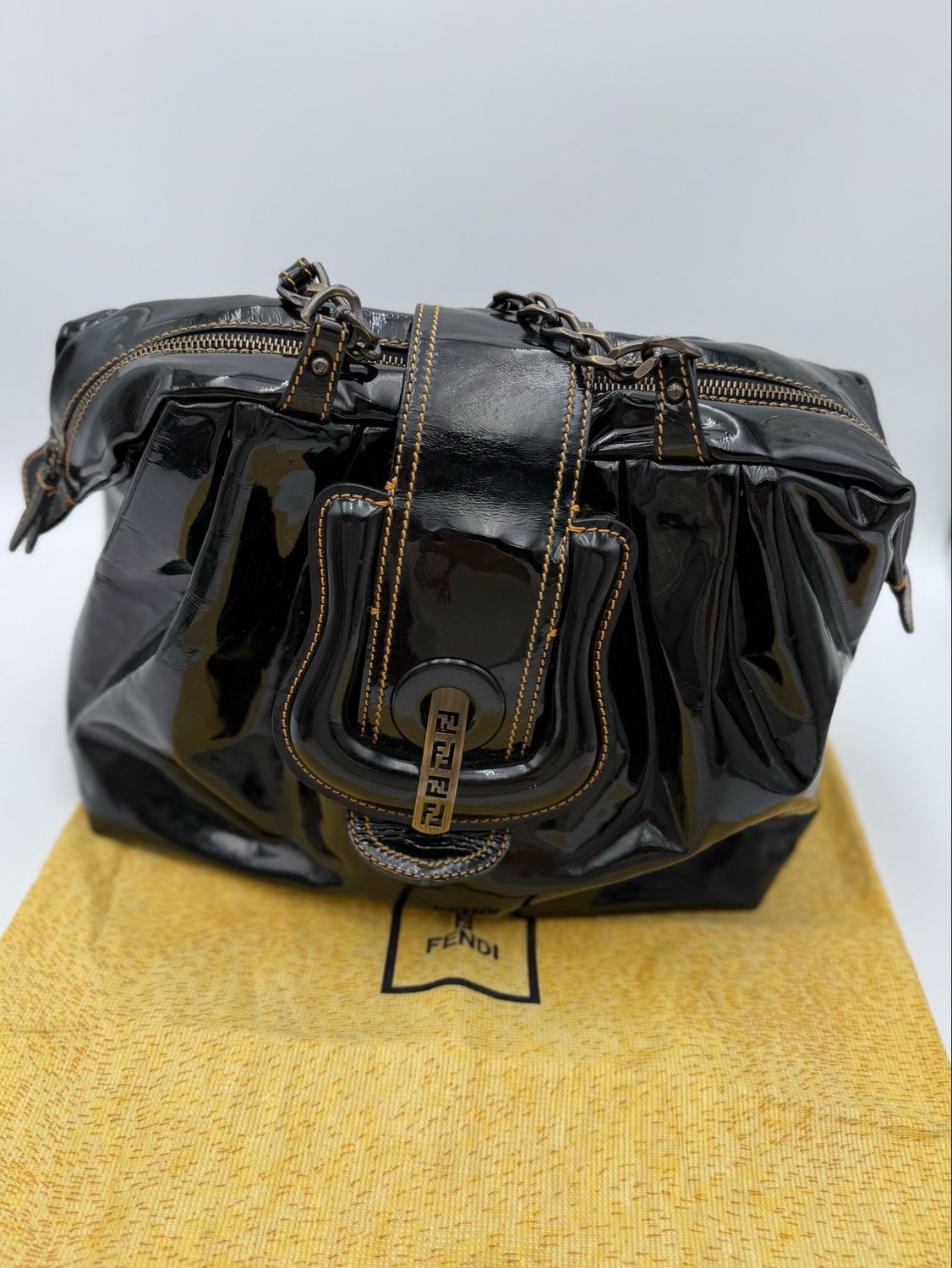 Fendi Black Patent Bis Bag Shoulder 