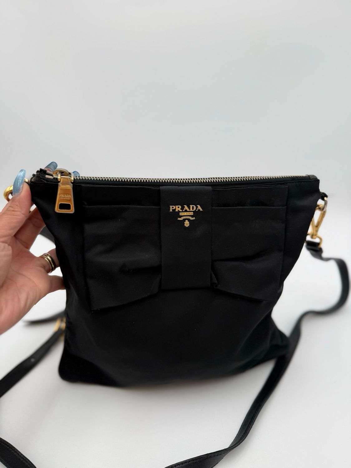 Prada Nylon Tessuto Bow Crossbody Messenger Black