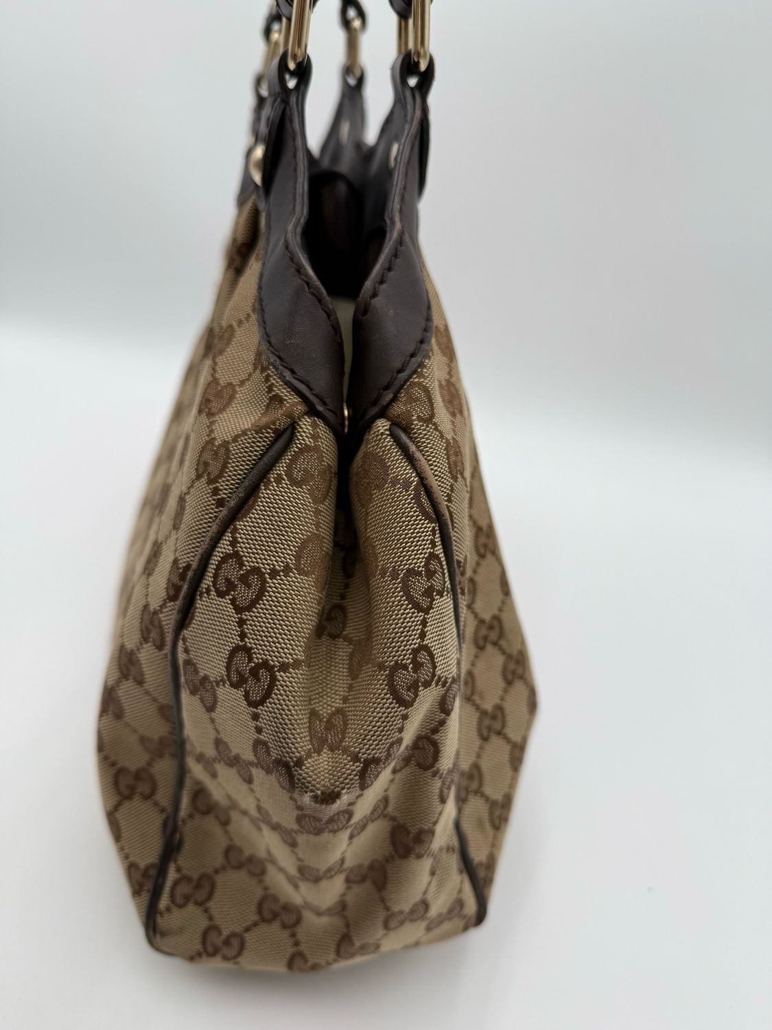 Gucci Monogram Sukey Medium Tote Shoulder Bag Dark Brown