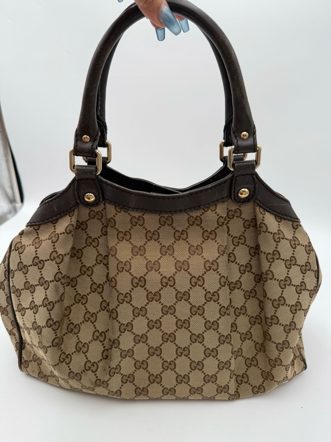 Gucci Monogram Sukey Medium Tote Shoulder Bag Dark Brown