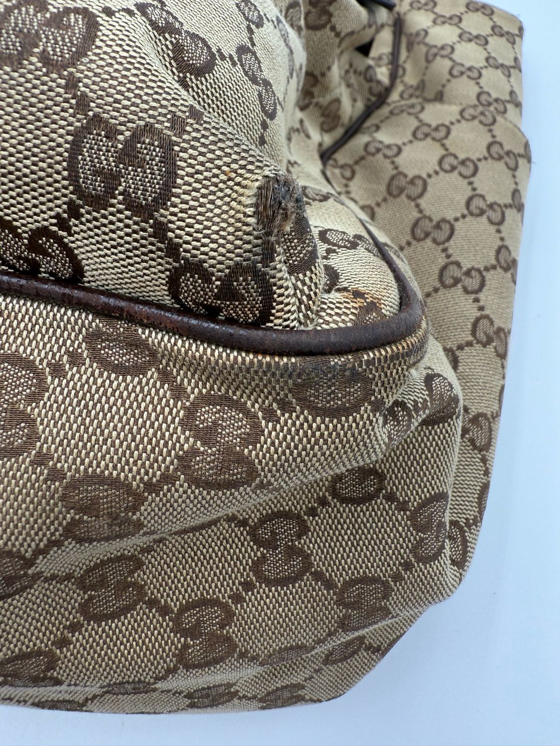 Gucci Monogram Canvas Web Strap Diaper Bag Front Pocket