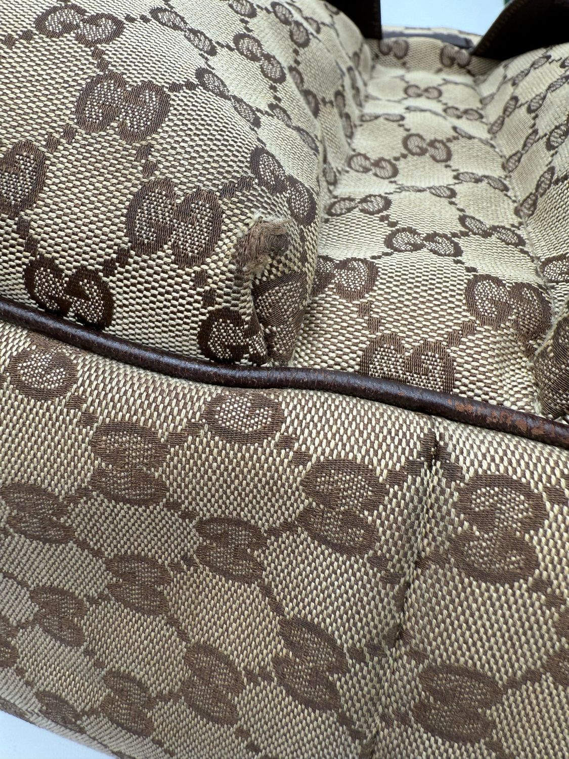 Gucci Monogram Canvas Web Strap Diaper Bag Front Pocket