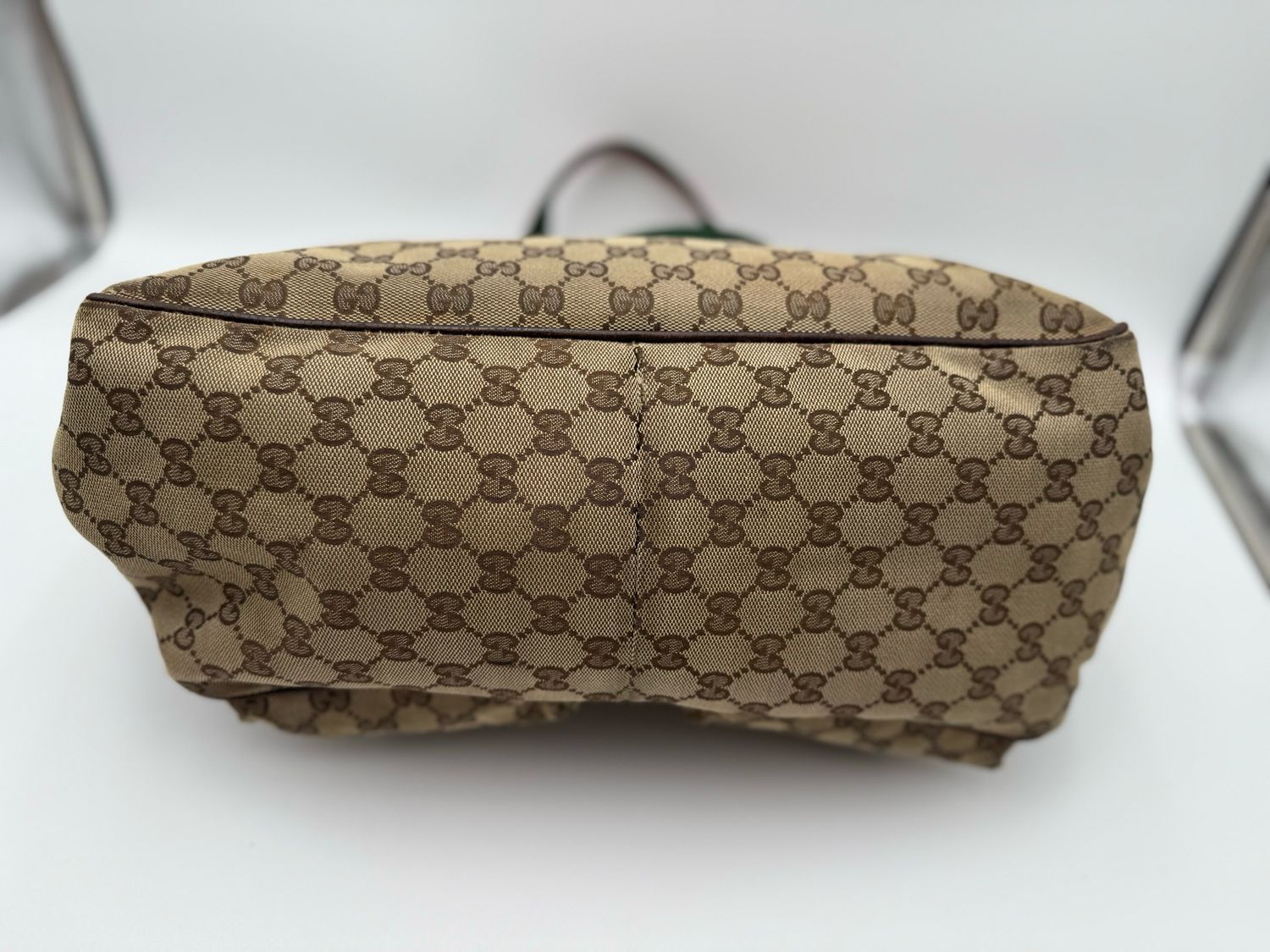 Gucci Monogram Canvas Web Strap Diaper Bag Front Pocket