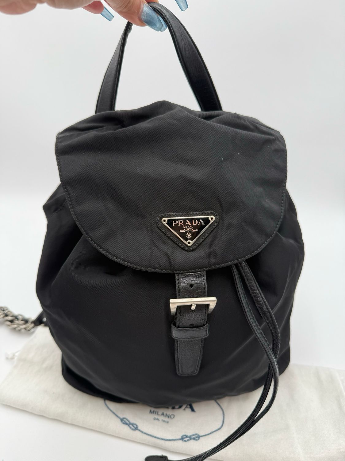 Prada Nylon Tessuto Chain Strap Backpack Black