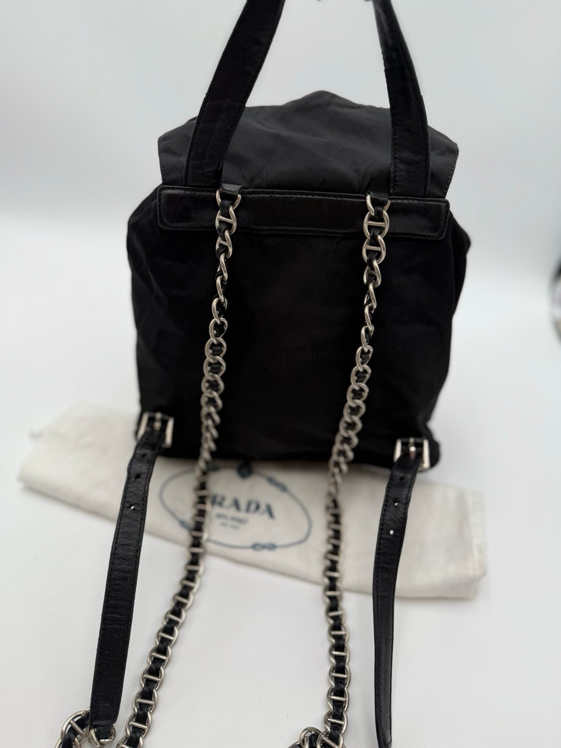 Prada Nylon Tessuto Chain Strap Backpack Black