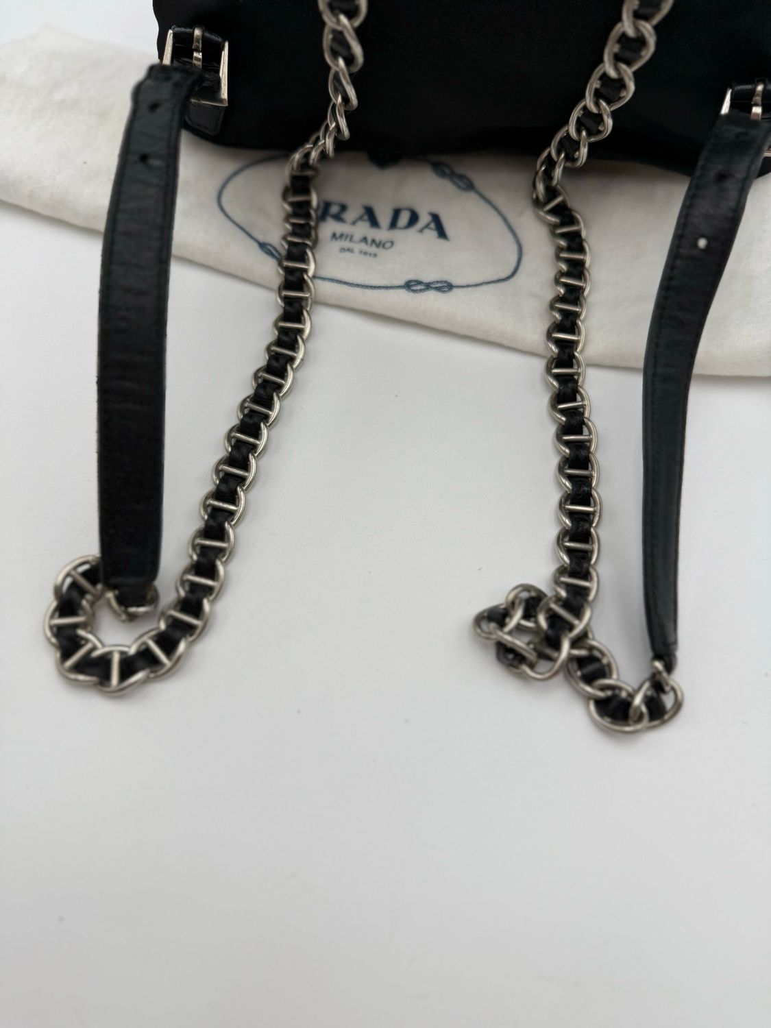 Prada Nylon Tessuto Chain Strap Backpack Black