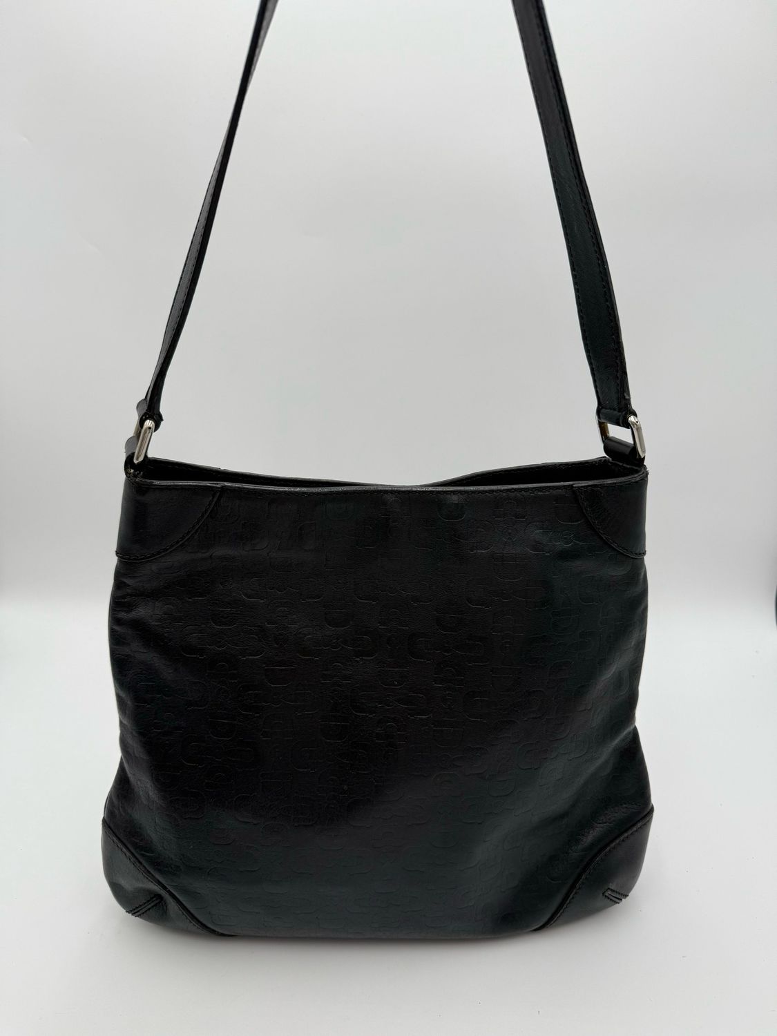 Gucci Leather Horsebit Hobo Shoulder Bag Black