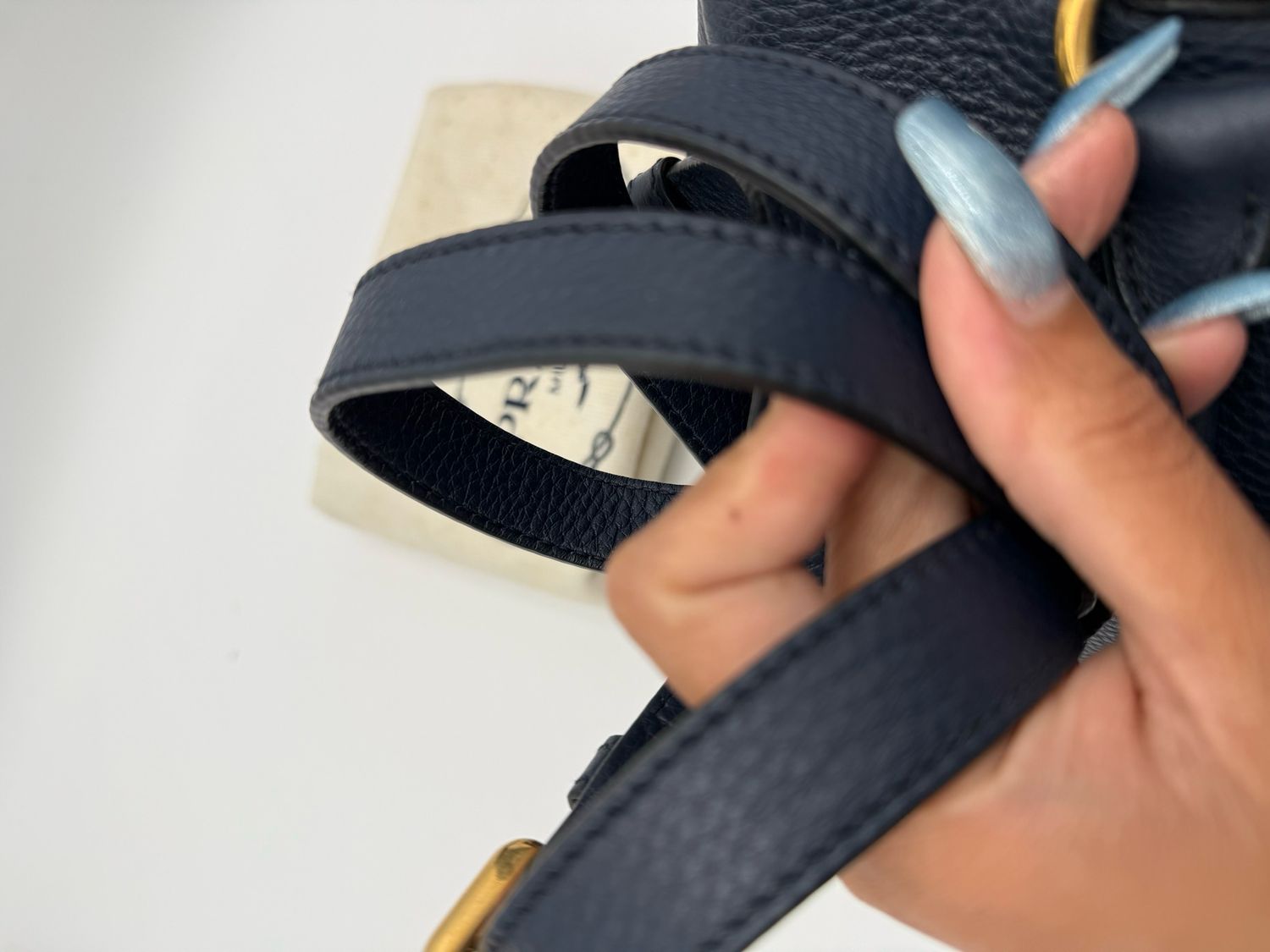 Prada Vitello Daino Messenger Crossbody Navy Blue Front Pocket