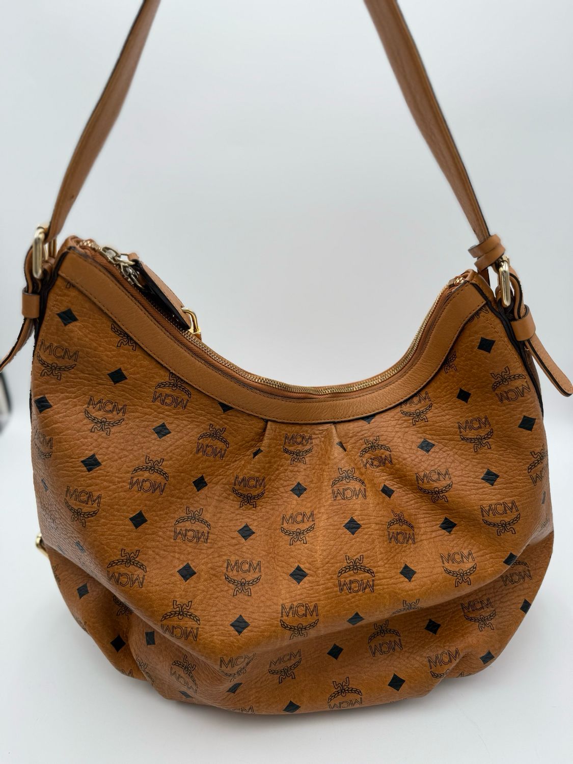 Mcm Visetos Cognac Hobo Shoulder Bag