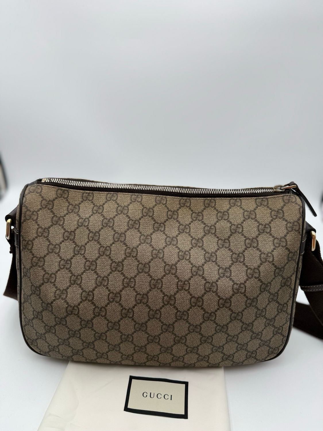 Gucci Supreme Coated Canvas Double Pocket Messenger Crossbody Bag