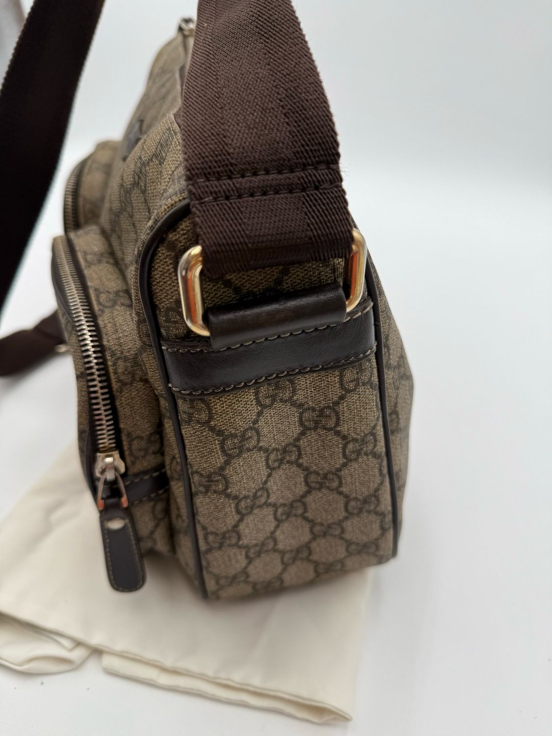 Gucci Supreme Coated Canvas Double Pocket Messenger Crossbody Bag