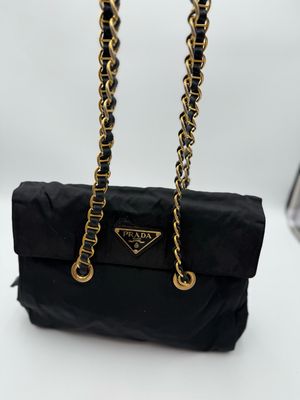 Prada Nylon Tessuto Black Flap Catena Chain Strap