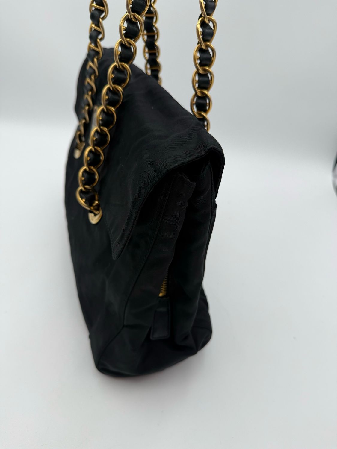 Prada Nylon Tessuto Black Flap Catena Chain Strap