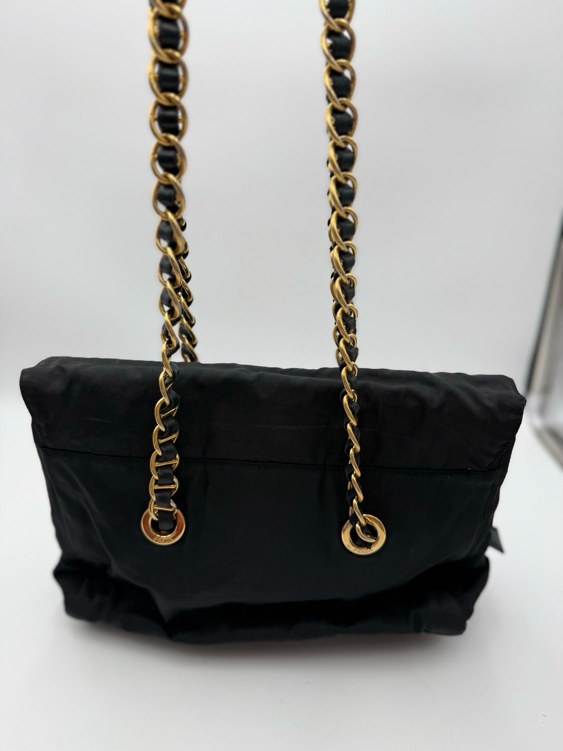 Prada Nylon Tessuto Black Flap Catena Chain Strap