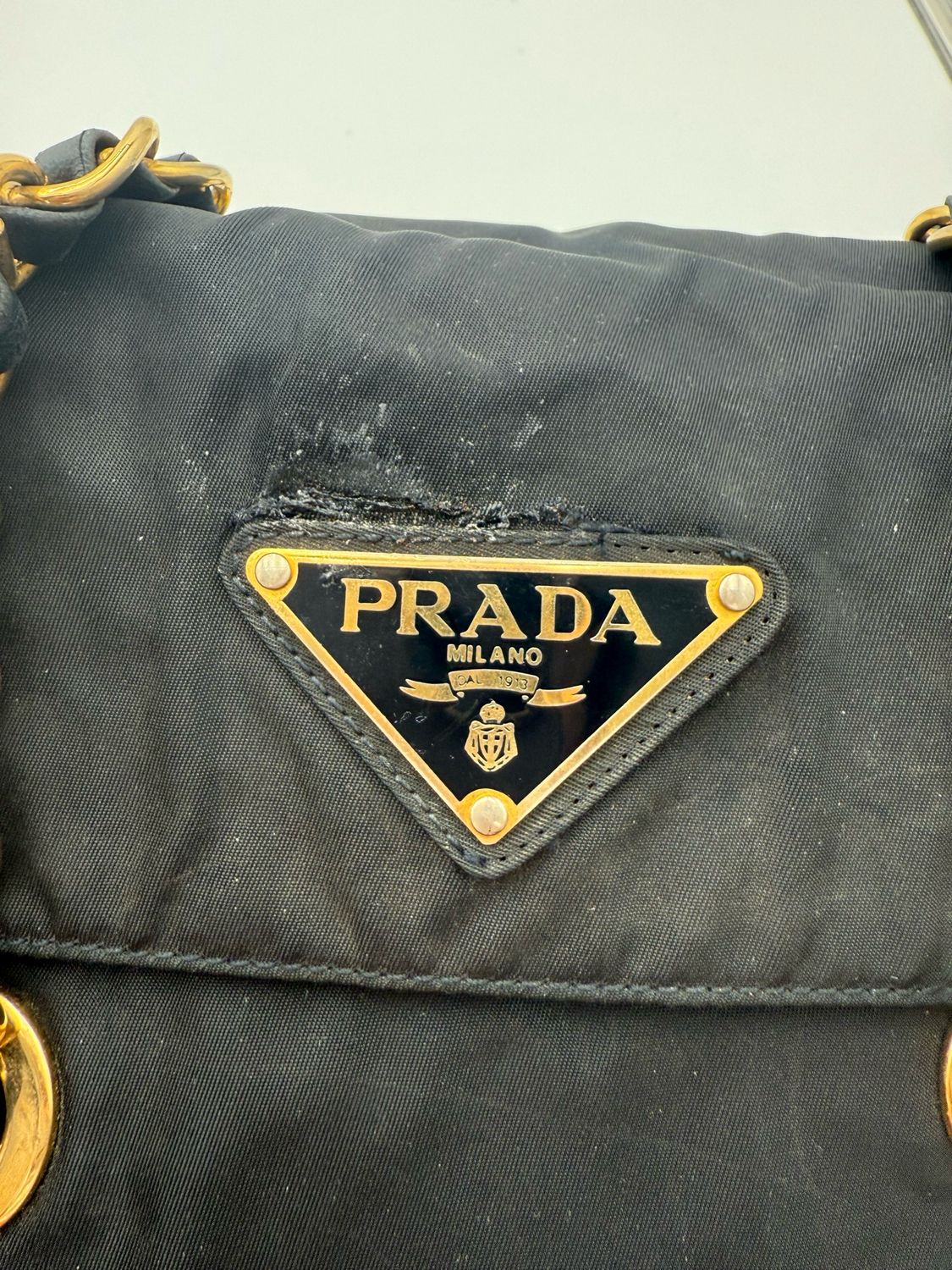 Prada Nylon Tessuto Black Flap Catena Chain Strap
