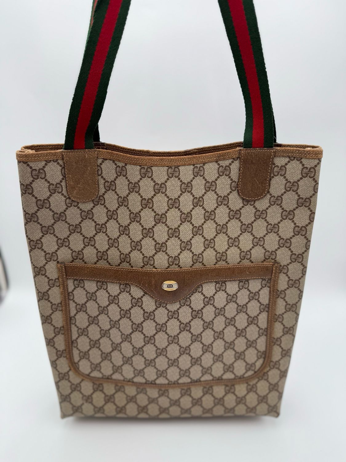 Gucci Supreme Vertical Tote Shoulder Bag Web Strap
