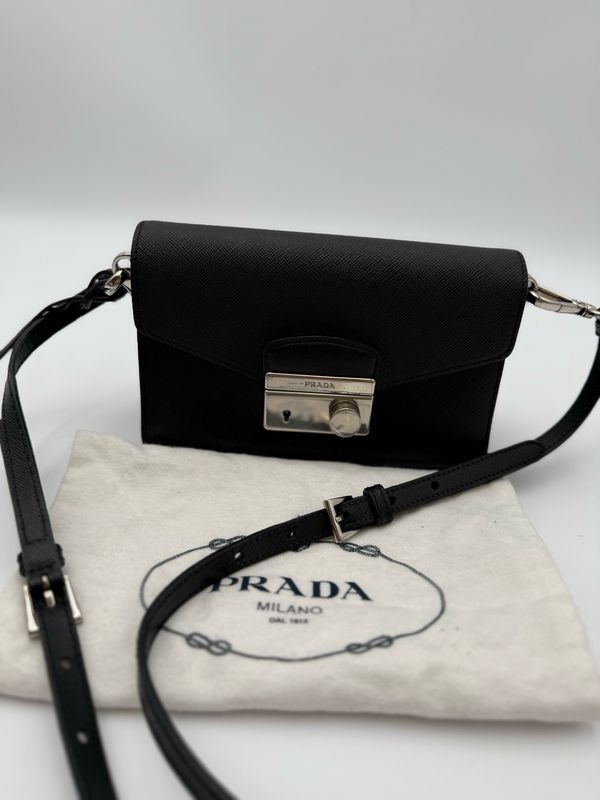 Prada Saffiano Messenger Clutch Convertible Sling Black