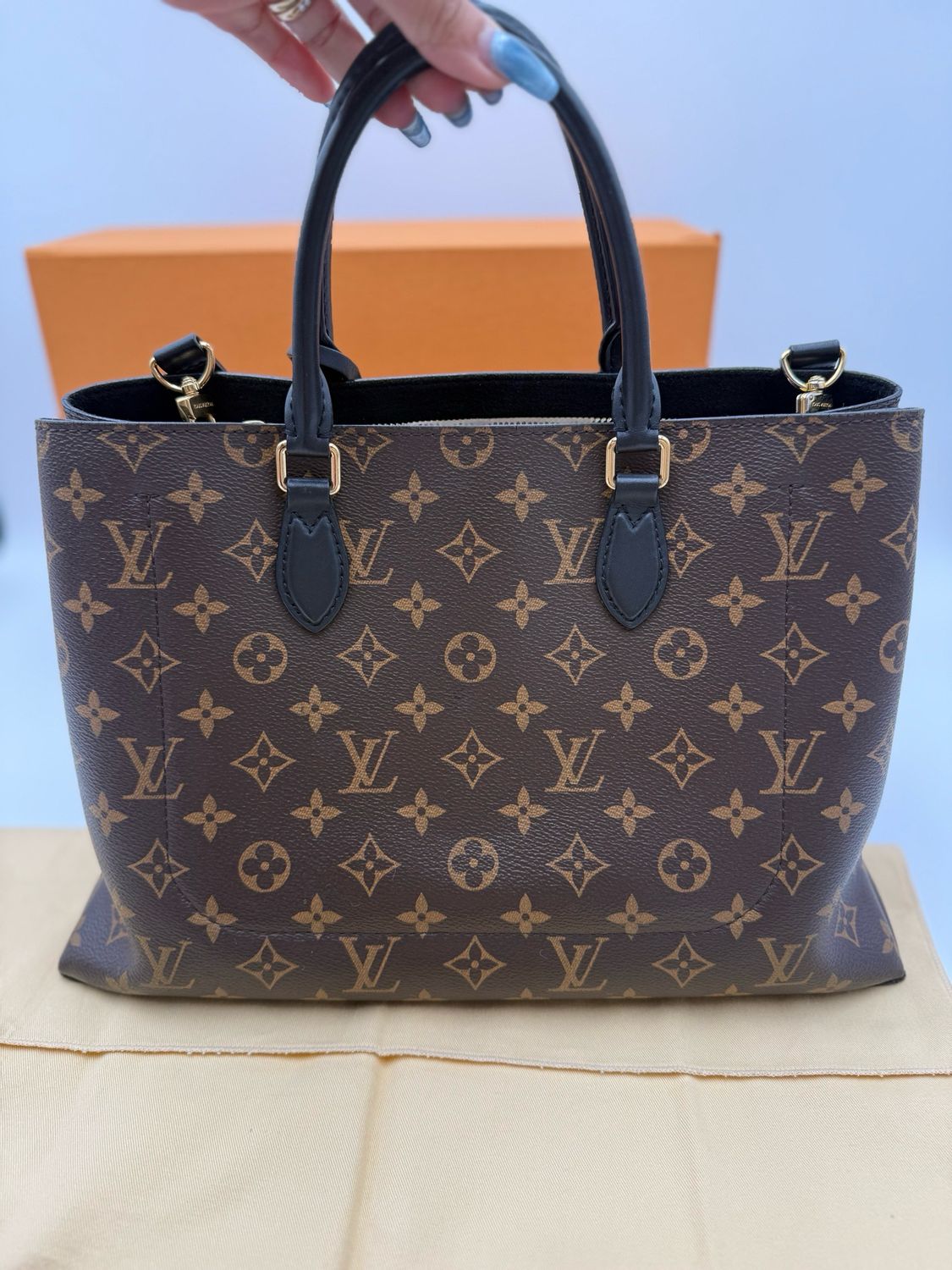 Louis Vuitton Monogram Shoulder Flower Tote Black Leather
