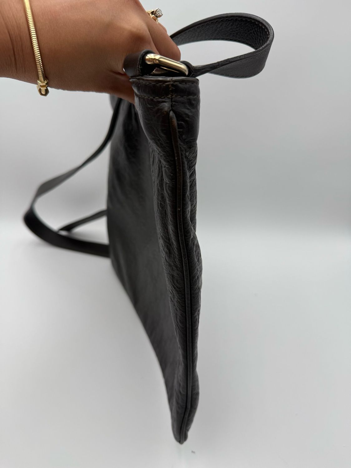 Gucci Monogram Leather Guccissima Messenger Flat Zipper Large Dark Brown