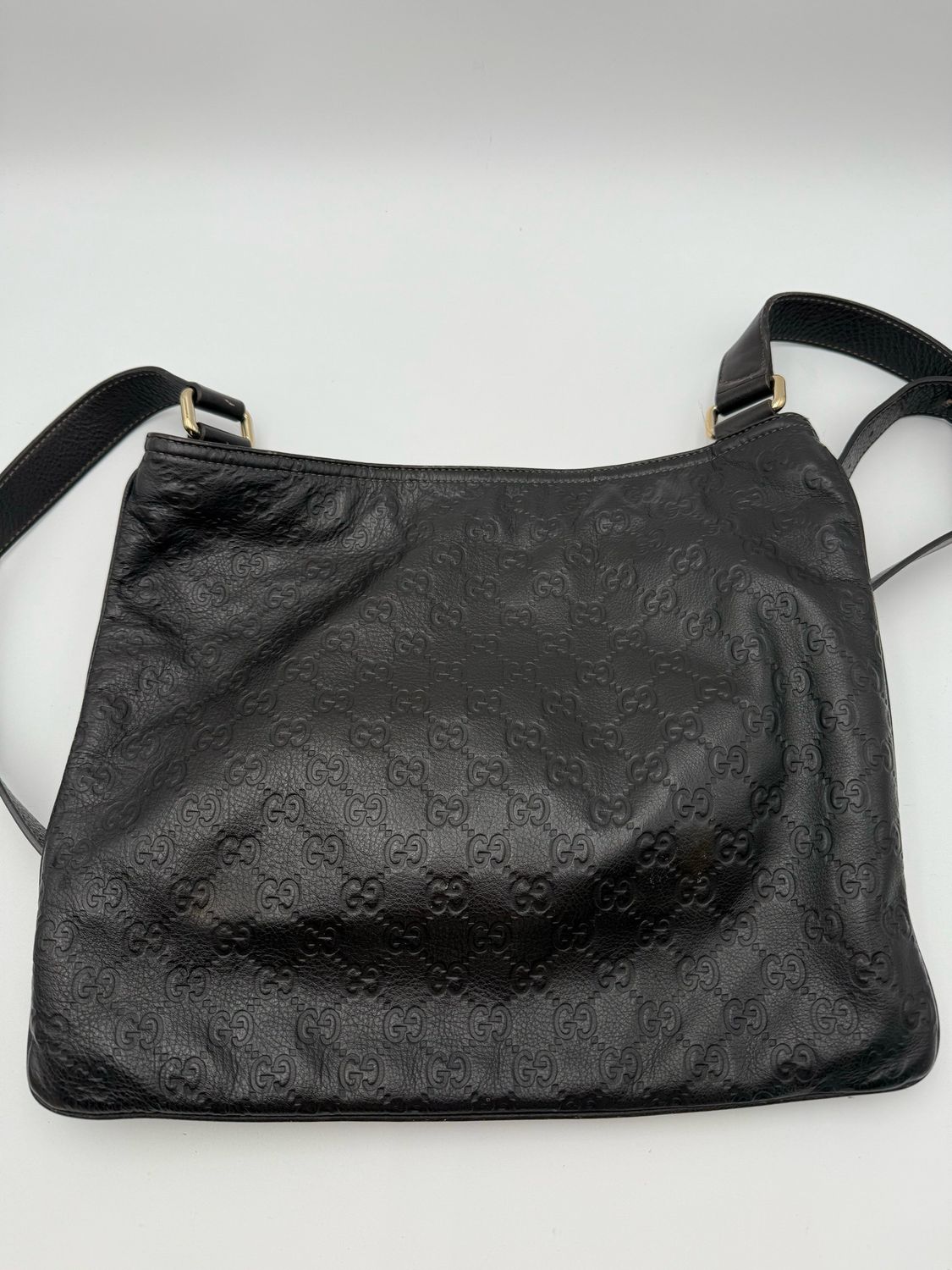 Gucci Monogram Leather Guccissima Messenger Flat Zipper Large Dark Brown
