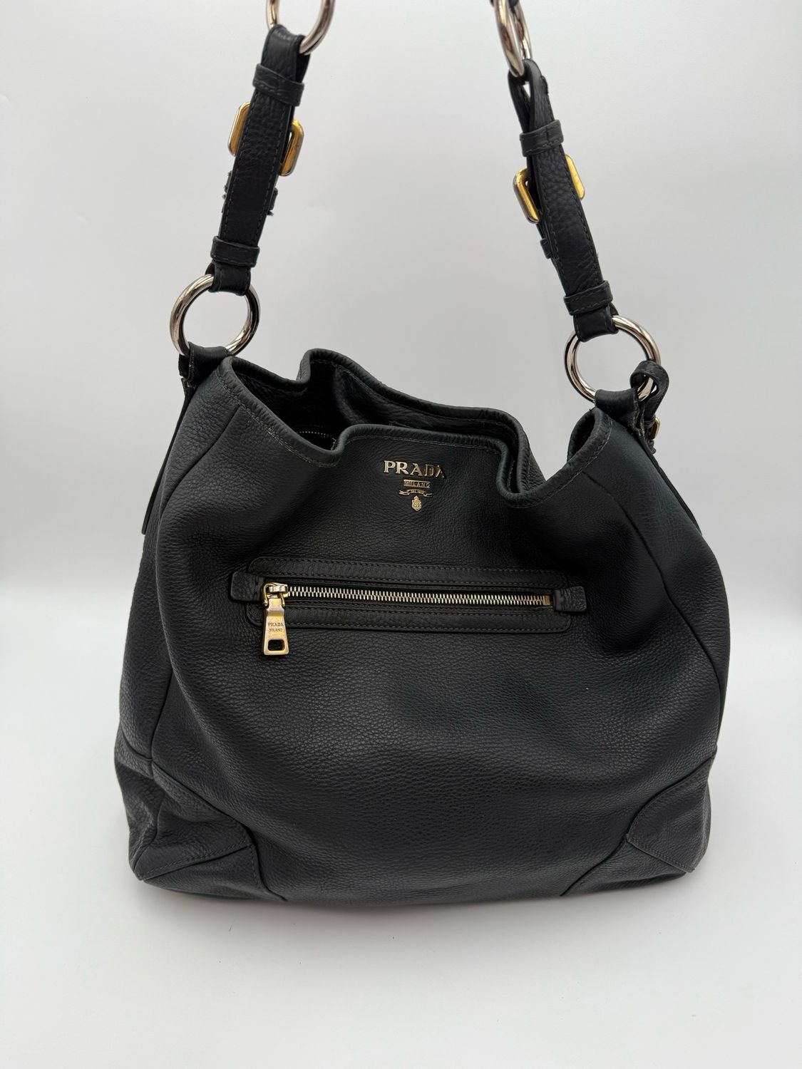 Prada Vitello Daino Hobo Shoulder Bag Black