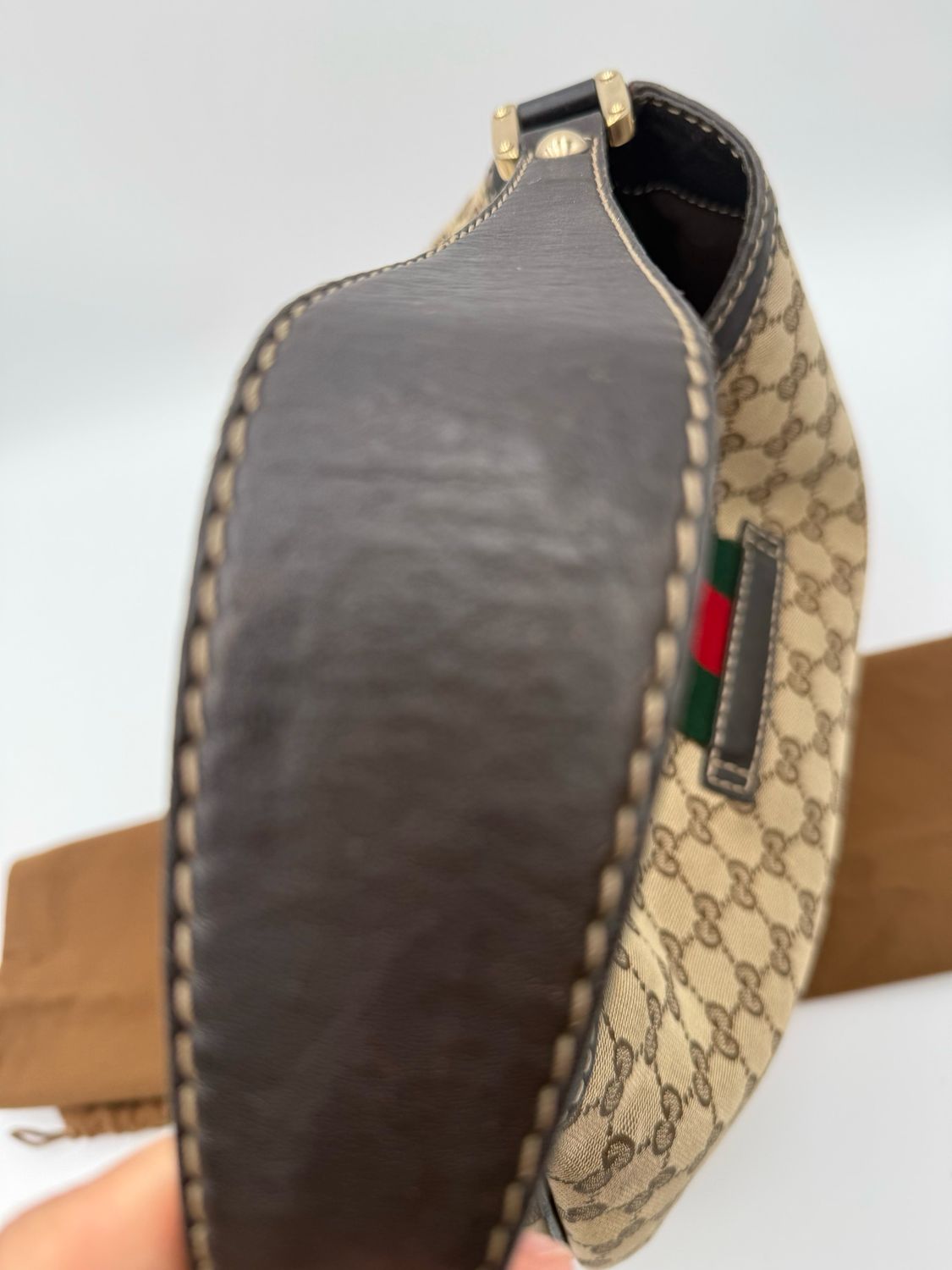 Gucci Monogram Canvas New Ladies Hobo Shoulder Bag Web Flap