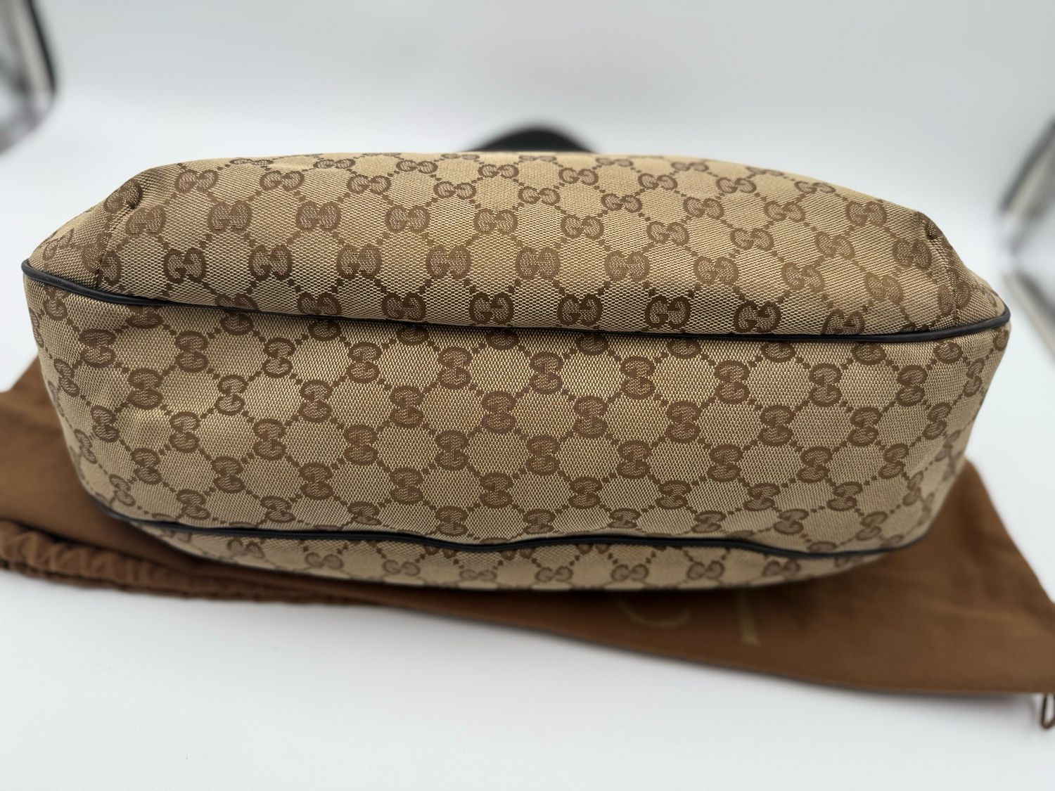 Gucci Monogram Canvas New Ladies Hobo Shoulder Bag Web Flap