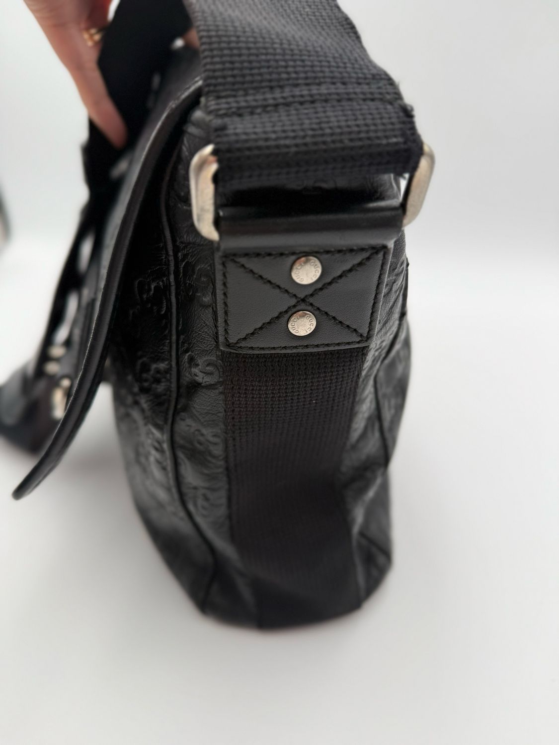 Gucci Monogram Guccissima Rubber Messenger Crossbody Mens