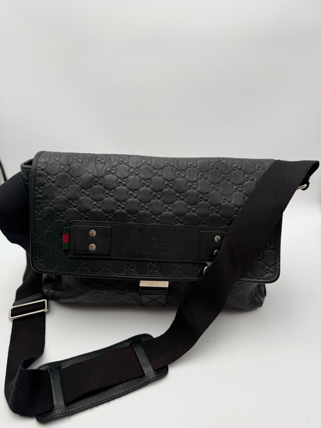 Gucci Monogram Guccissima Rubber Messenger Crossbody Mens