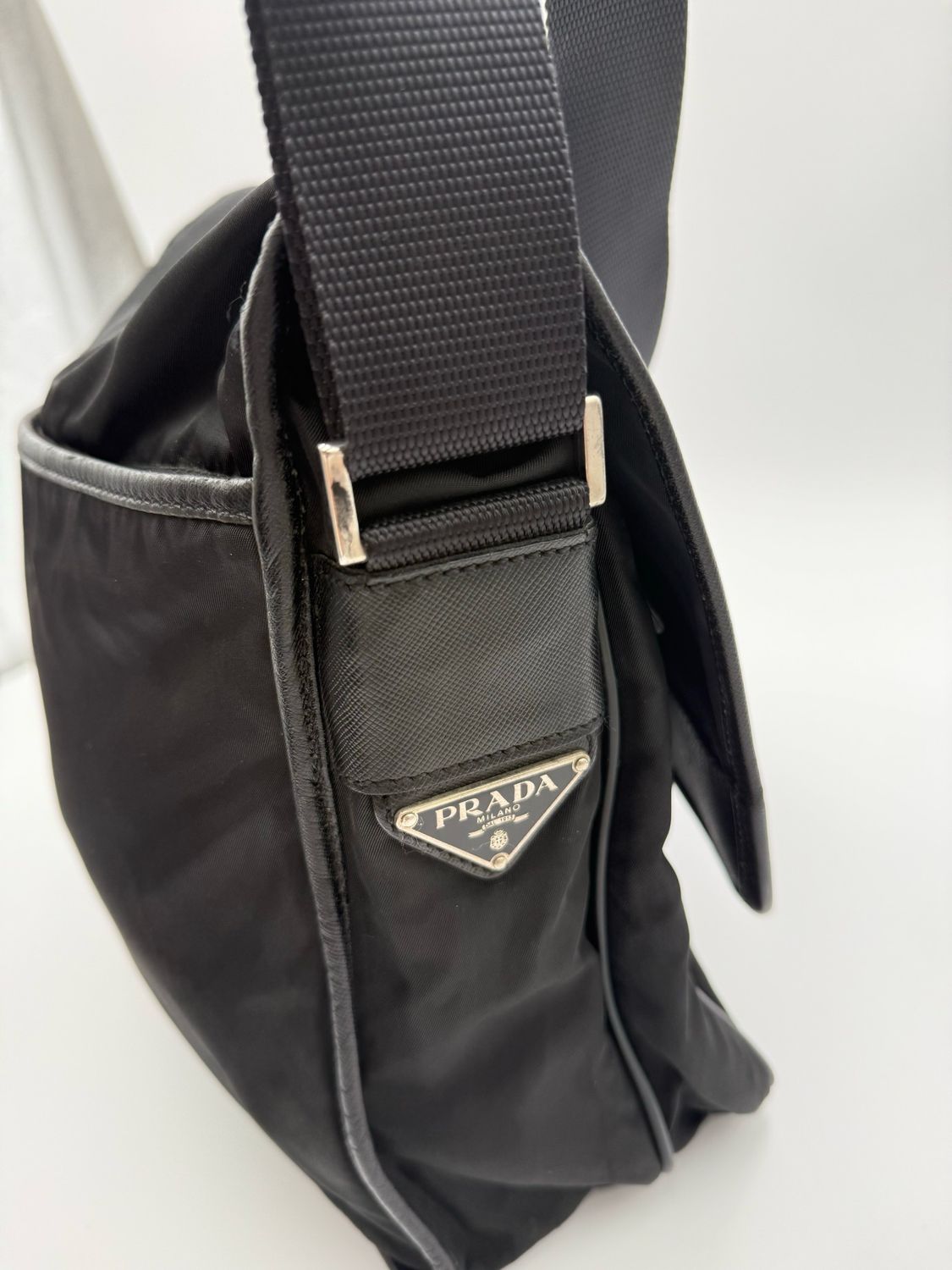 Prada Nylon Tessuto Saffiano Messenger Flap Black