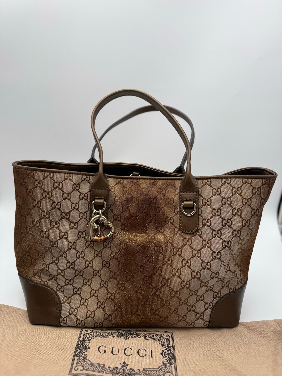 Gucci Monogram Lurex Heart Bit Tote Shoulder Bag