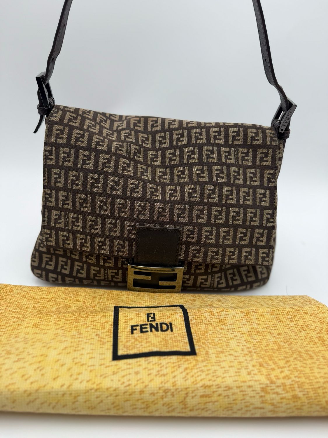 Fendi Zucca Canvas Baguette Mama Hobo Shoulder Bag