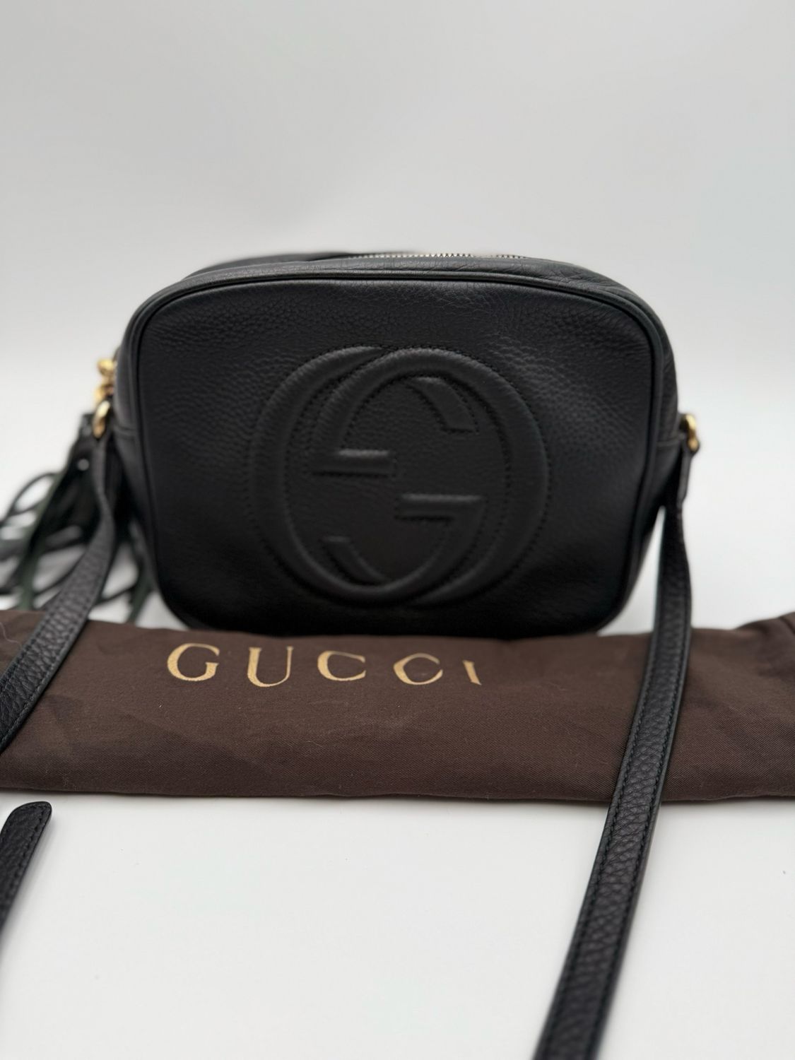 Gucci Soho Camera Bag Pebbled Leather Crossbody Sling Bag Small