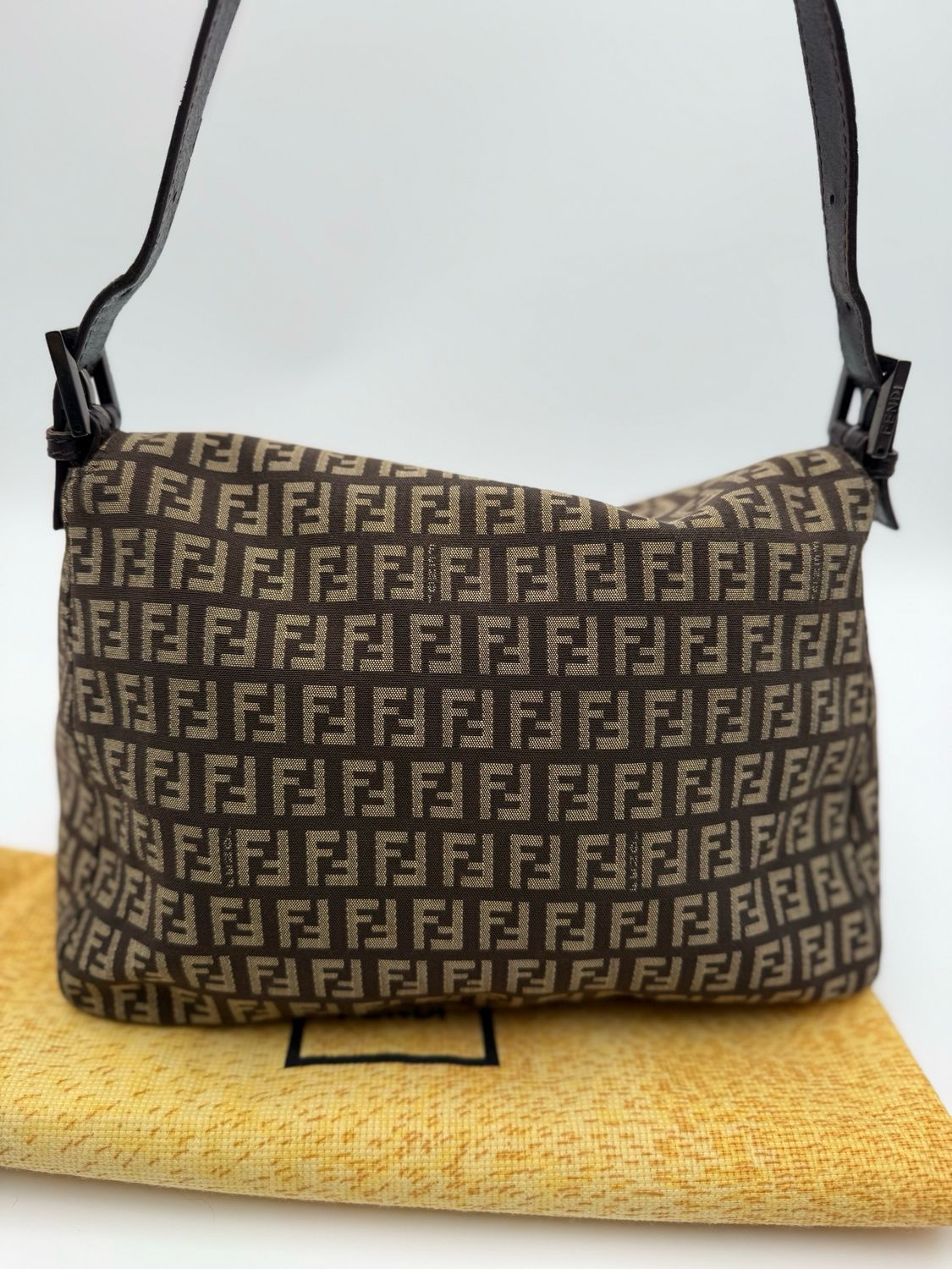 Fendi Zucca Canvas Baguette Mama Hobo Shoulder Bag