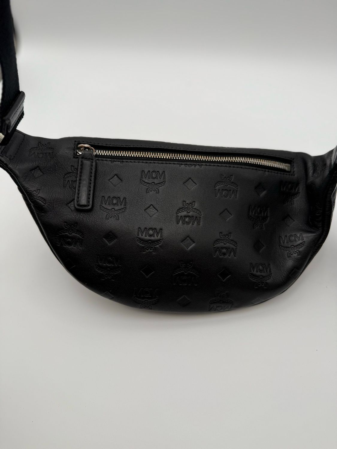 Mcm Black Belt Bag Bum Bag Unisex Leather Monogram