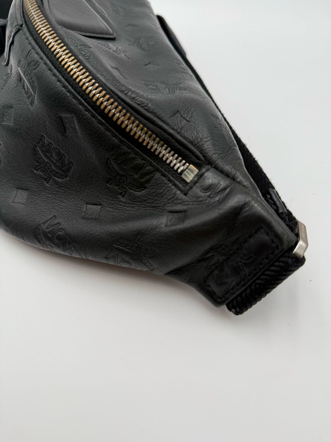 Mcm Black Belt Bag Bum Bag Unisex Leather Monogram