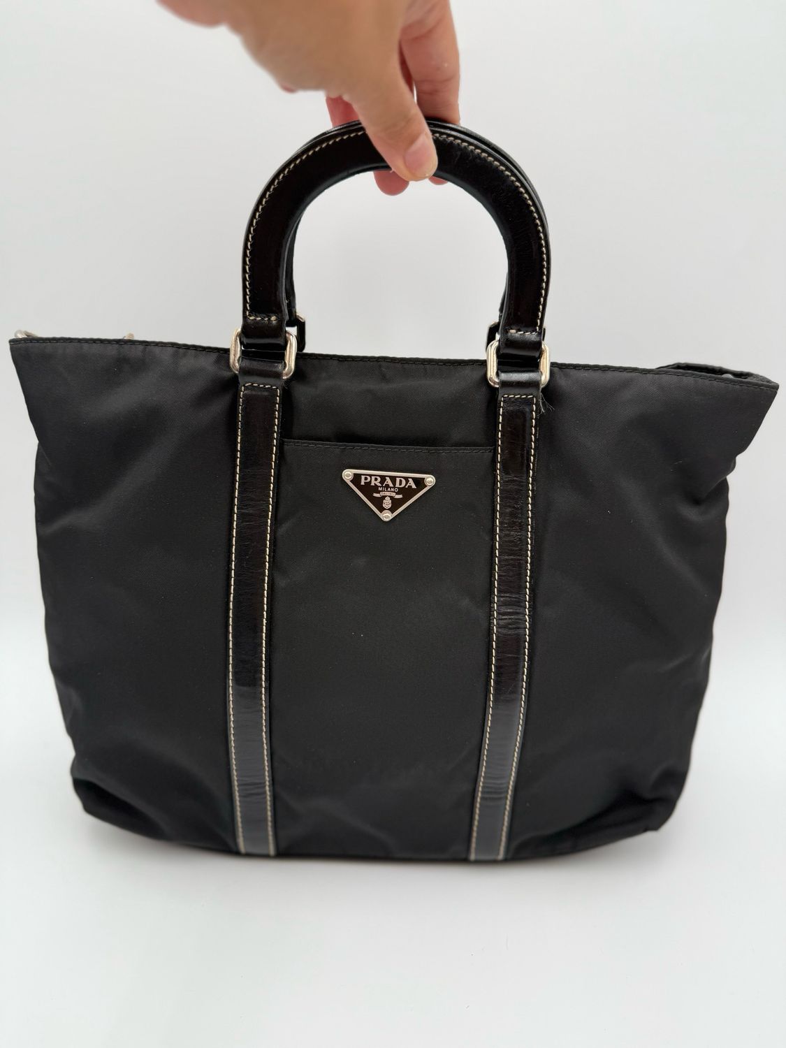 Prada Nylon Tessuto Handbag Top Handle Black