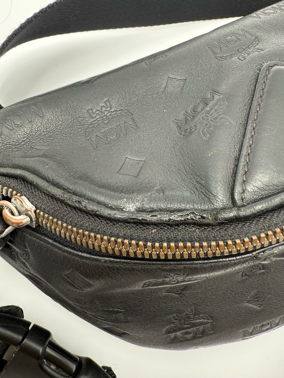 Mcm Black Belt Bag Bum Bag Unisex Leather Monogram