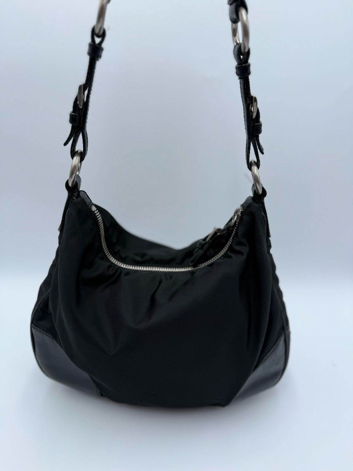 Prada Nylon Tessuto Hobo Shoulder Bag Triangle Logo Black