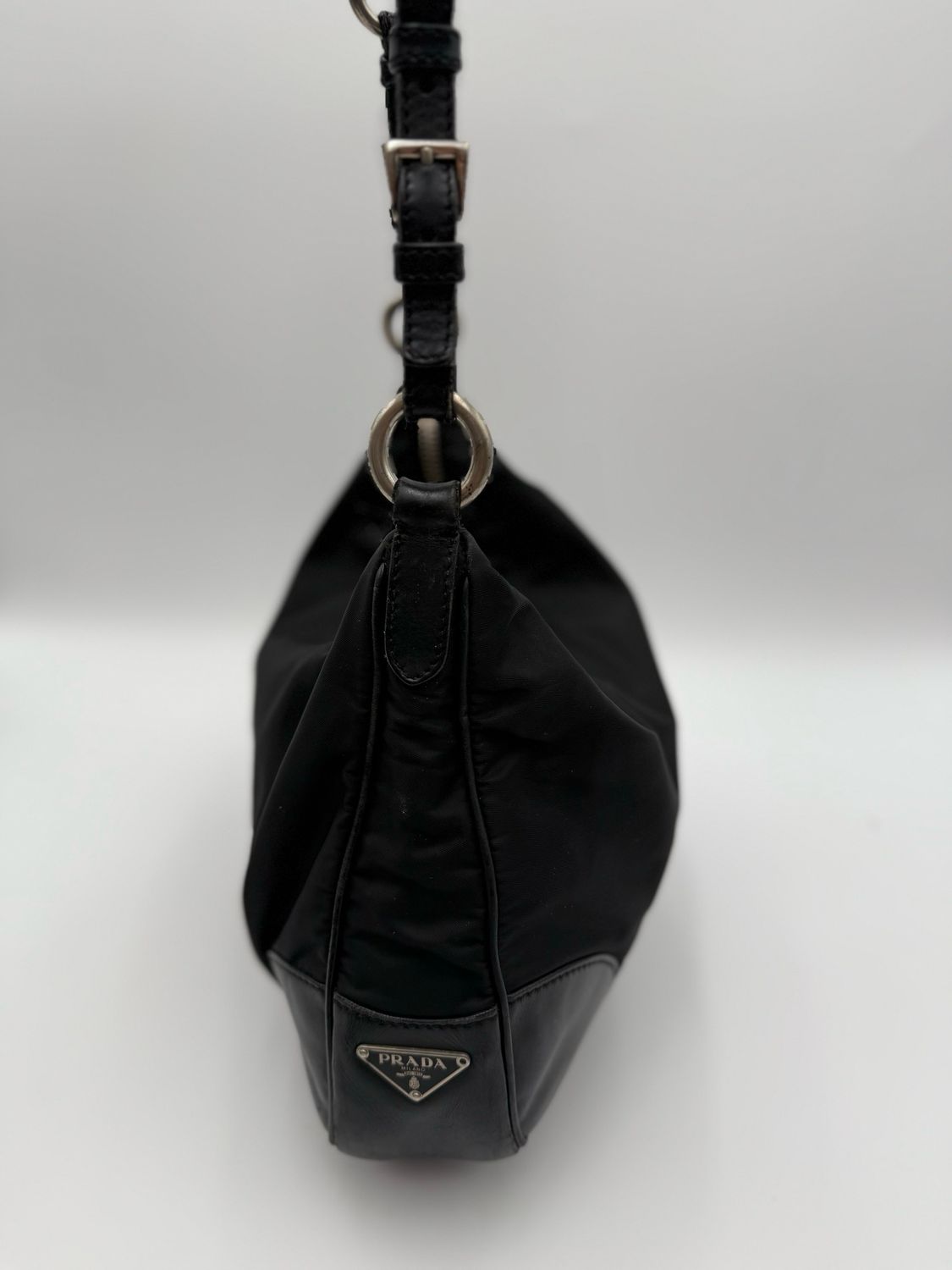 Prada Nylon Tessuto Hobo Shoulder Bag Triangle Logo Black