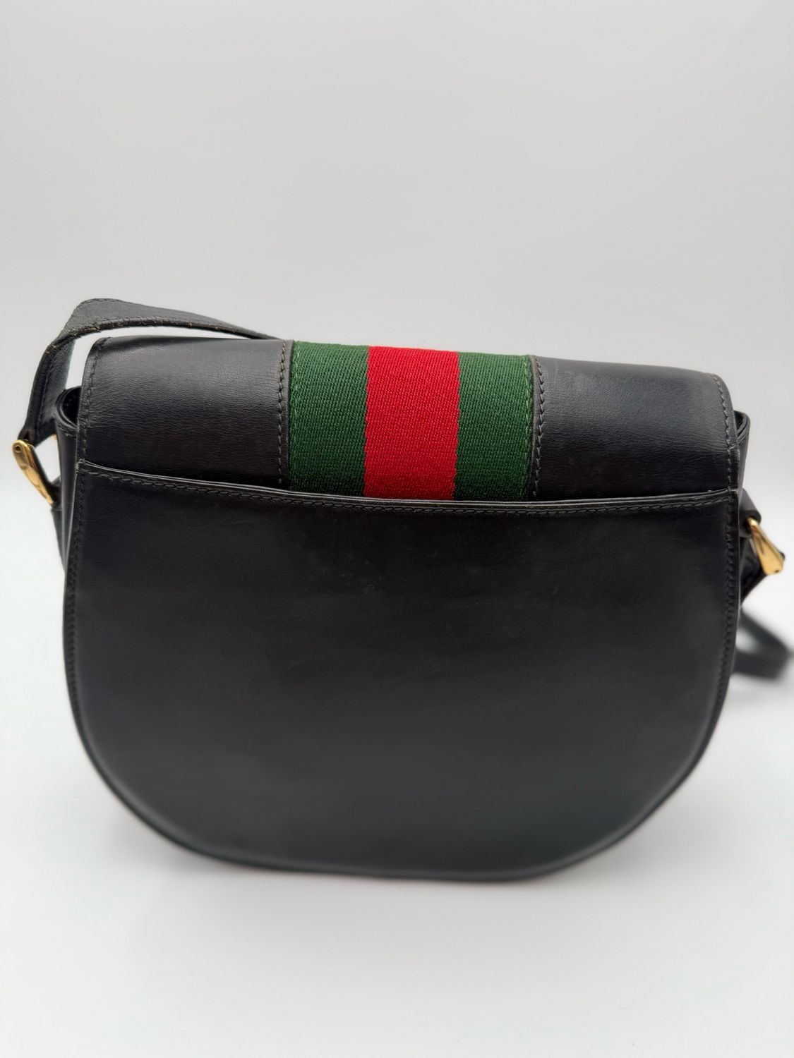 Gucci Vintage Saddle Web Crossbody Shoulder Black