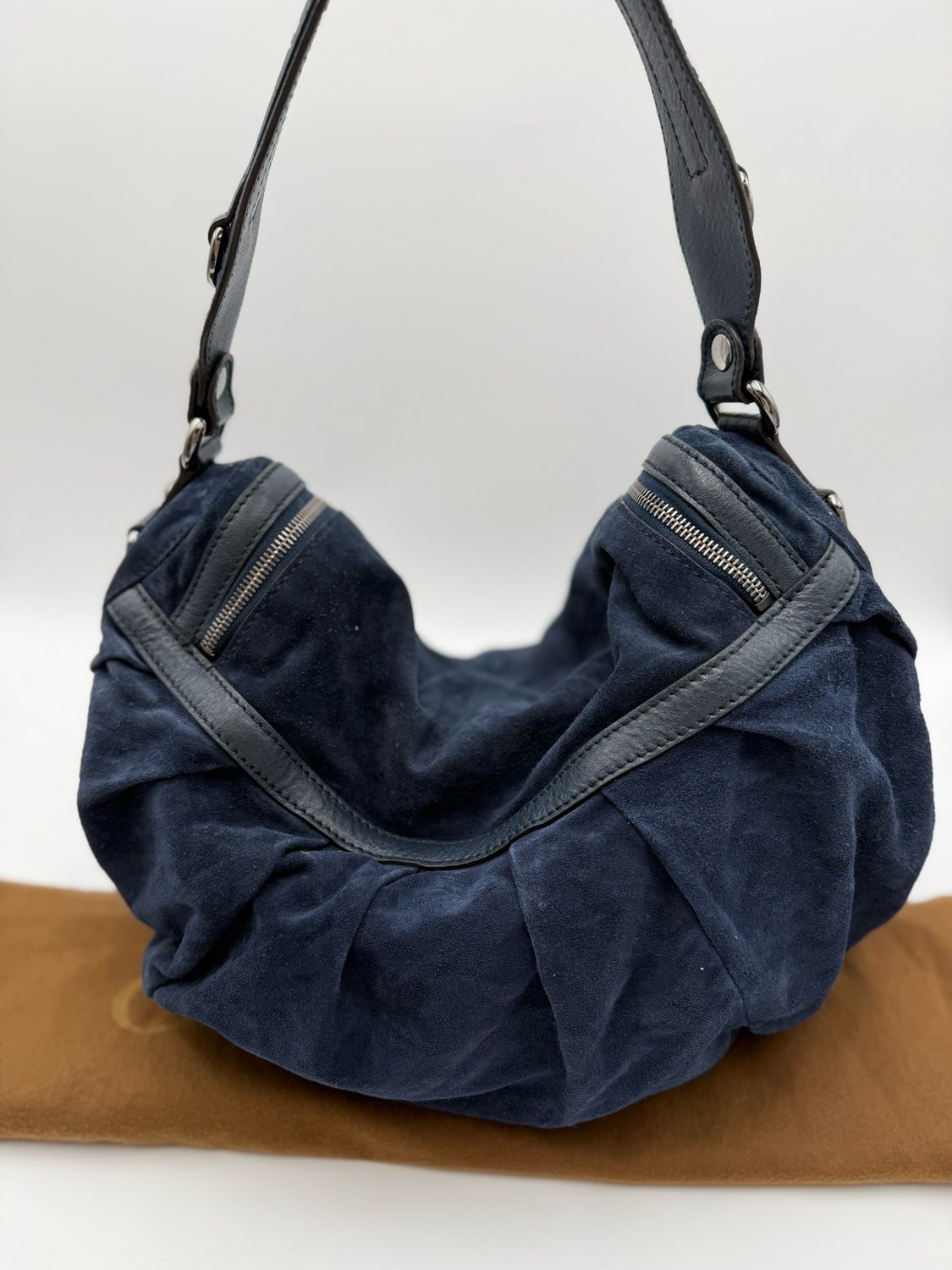 Gucci Hobo Icon Bit Suede Shoulder Bag Navy