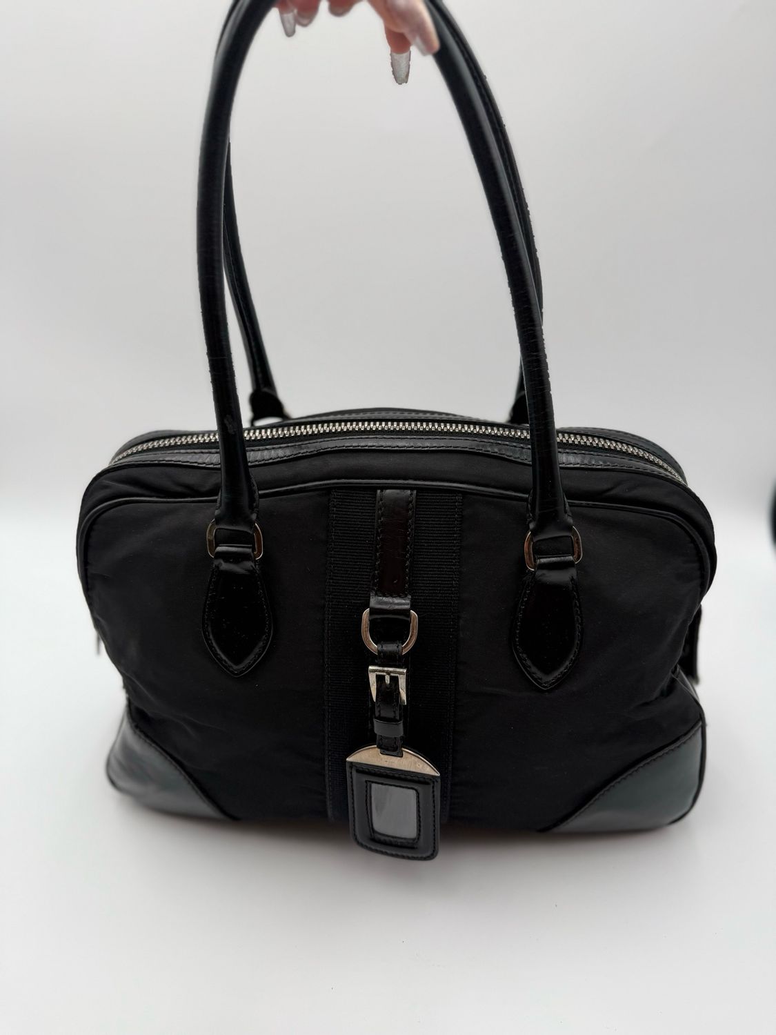 Prada Tessuto City Calf Trimmed Tote Shoulder Bag